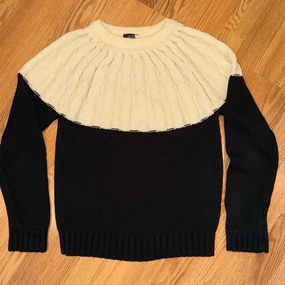 Vintage National Shirt Shops‎ Cable Knit Yoke Sweater cream, black Size Medium